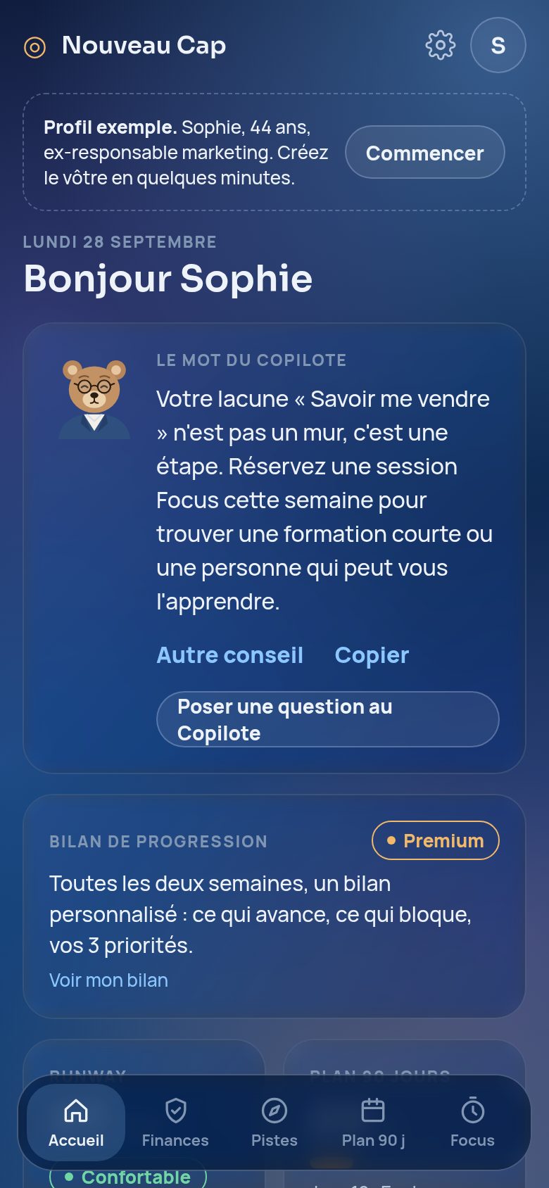 Écran d’accueil de Nouveau Cap