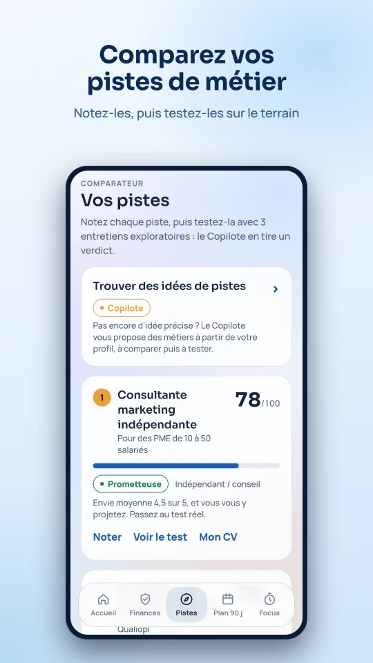 Comparez vos pistes de métier