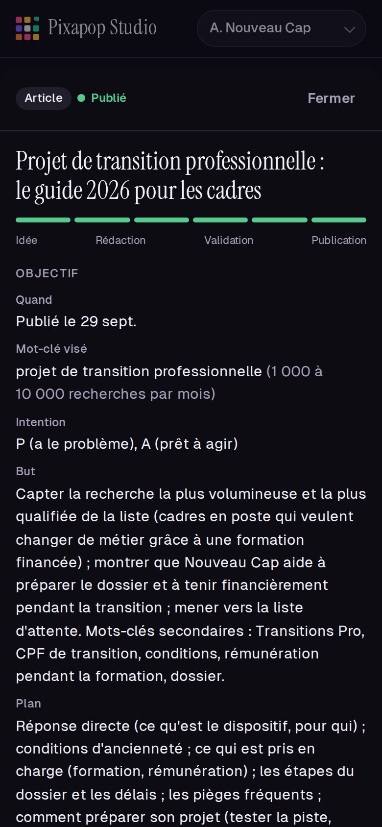 La fiche d’un article : objectif, mot-clé, plan