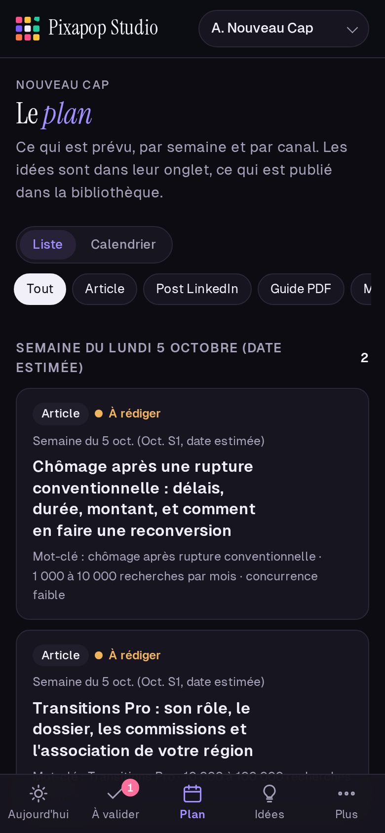 Le plan : les contenus de la semaine, par canal