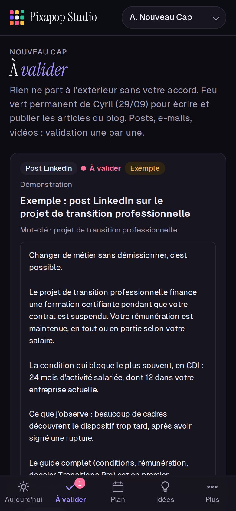 À valider : un post LinkedIn d’exemple, prêt à relire